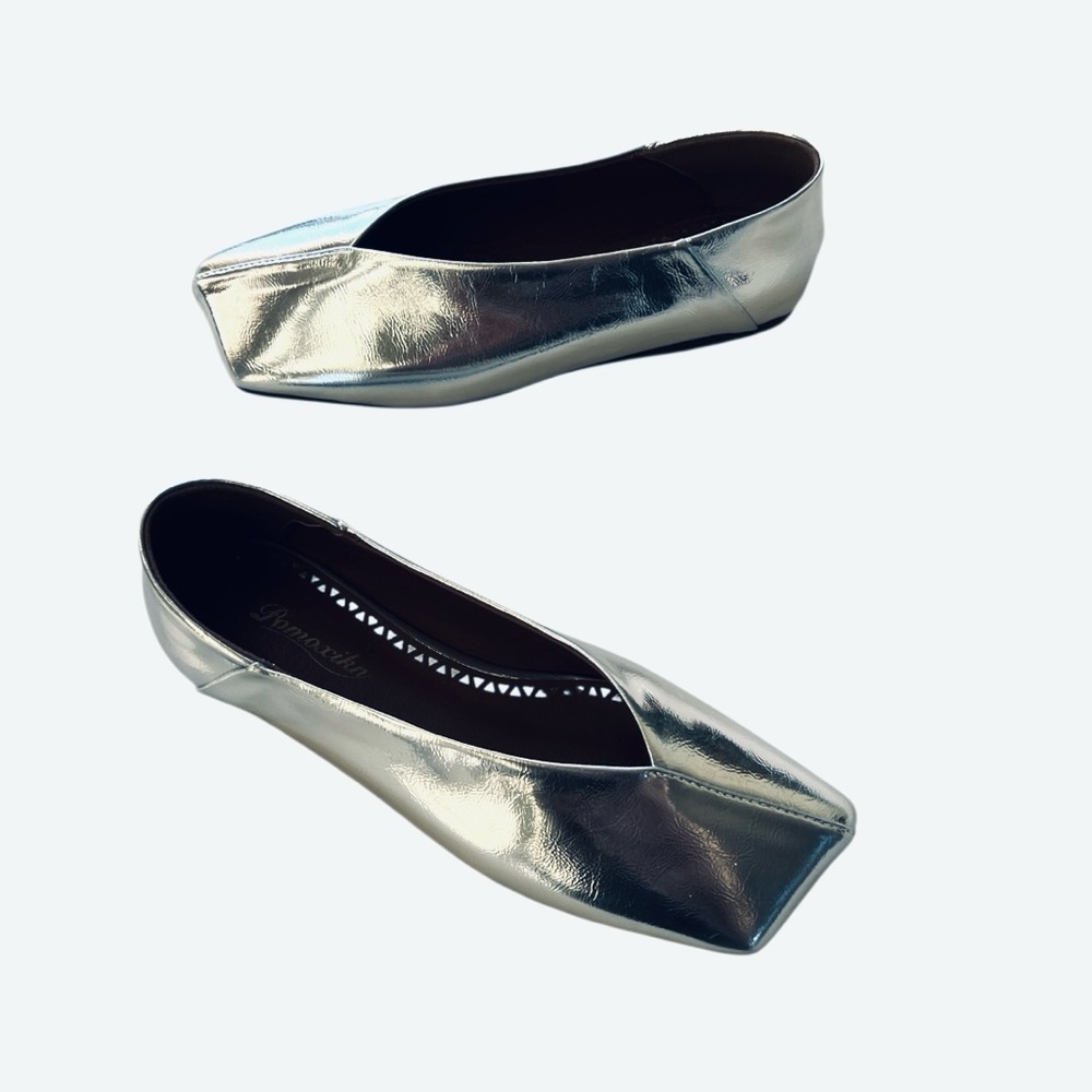 Pomoxikn Square Toe Metallic Silver Ballet Flats Women’s Size 6 - Picture 7 of 9